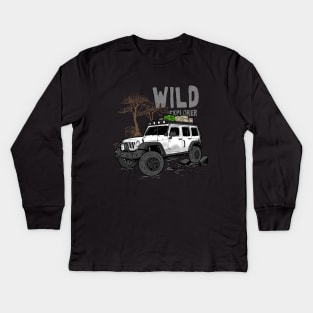 Wild Explorer Jeep - Adventure White Jeep Wild Explore for Outdoor enthusiasts Kids Long Sleeve T-Shirt